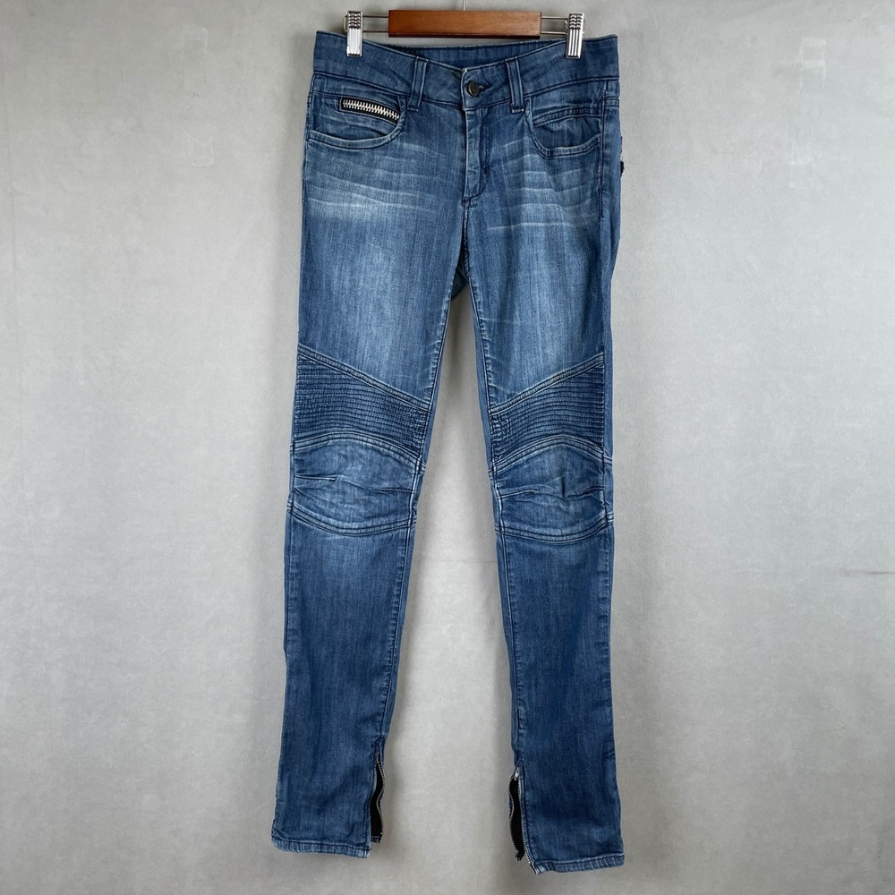 Rockstar Sushi Moto Skinny Stretch Jeans Cyberpunk Distressed Blue Zip USA 28x32